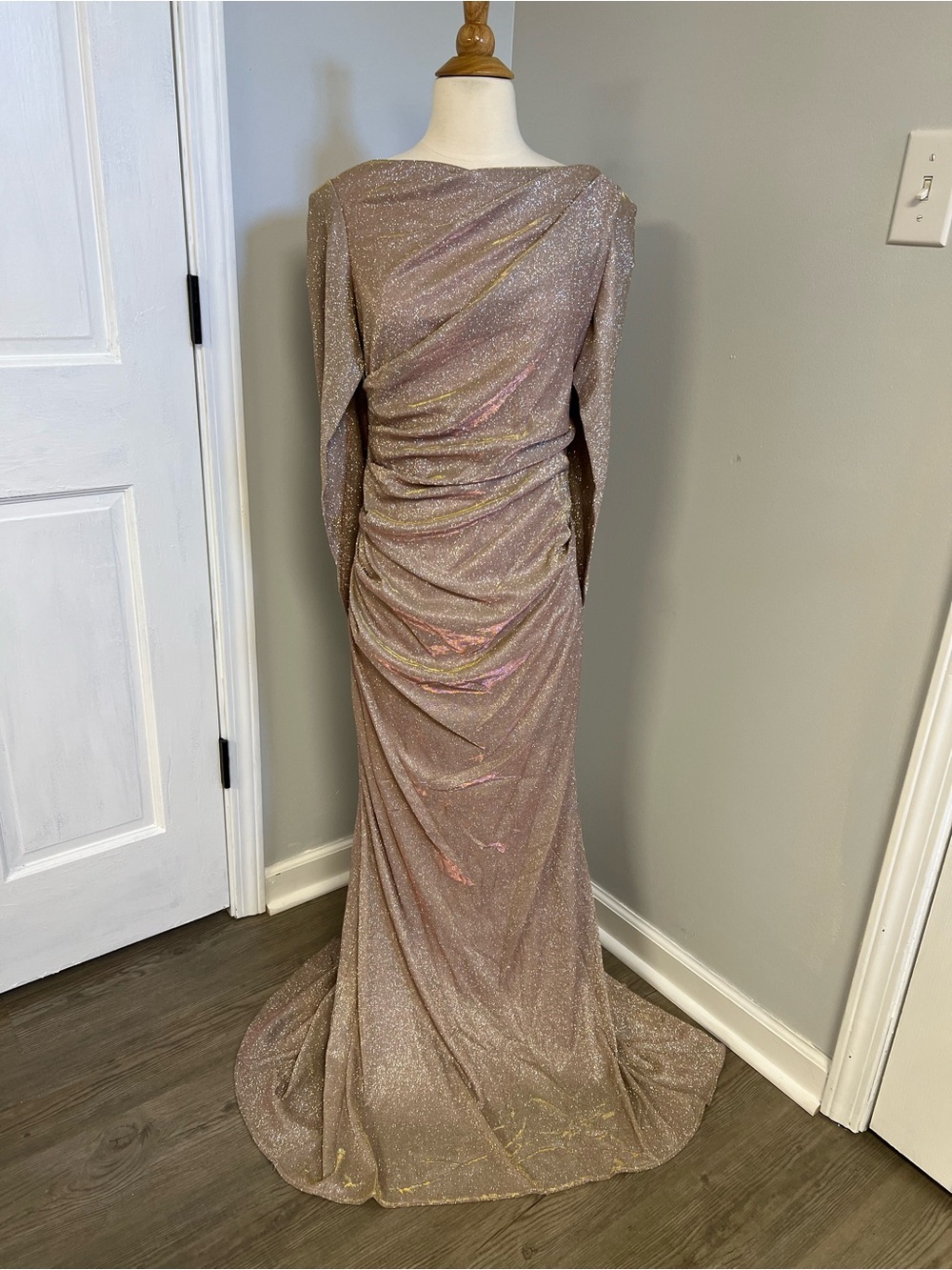 Betsy & Adam "Gracie" Metallic Knit Glitter Draped Dress Size 8 Excellent